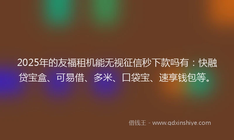 2025年的友福租机能无视征信秒下款吗有：快融贷宝盒、可易借、多米、口袋宝、速享钱包等。