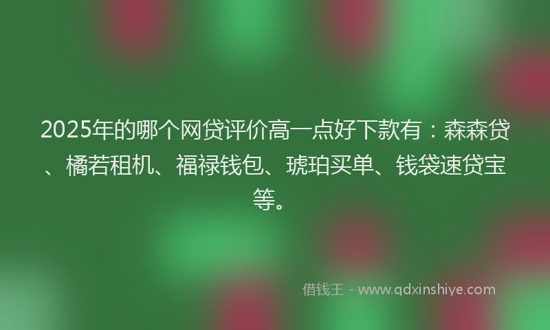 2025年的哪个网贷评价高一点好下款有：森森贷、橘若租机、福禄钱包、琥珀买单、钱袋速贷宝等。