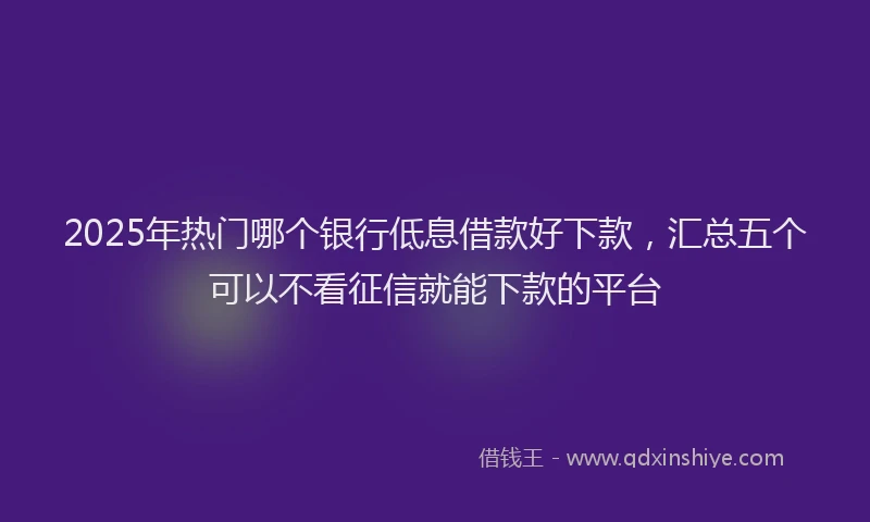 2025年热门哪个银行低息借款好下款，汇总五个可以不看征信就能下款的平台