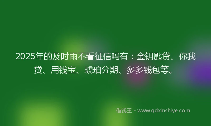 2025年的及时雨不看征信吗有：金钥匙贷、你我贷、用钱宝、琥珀分期、多多钱包等。