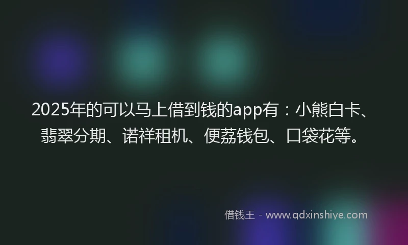 2025年的可以马上借到钱的app有：小熊白卡、翡翠分期、诺祥租机、便荔钱包、口袋花等。