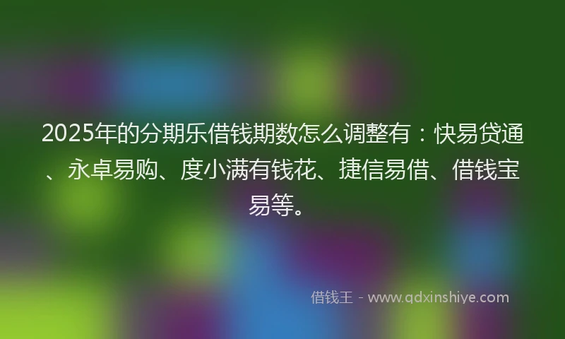 2025年的分期乐借钱期数怎么调整有：快易贷通、永卓易购、度小满有钱花、捷信易借、借钱宝易等。