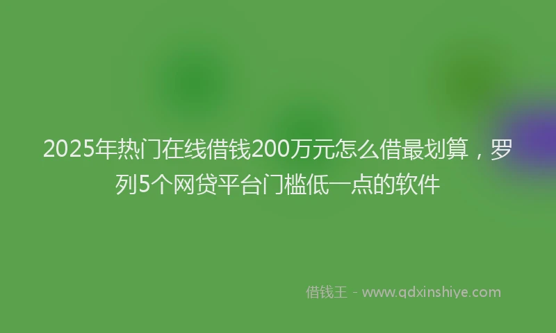 2025年热门在线借钱200万元怎么借最划算，罗列5个网贷平台门槛低一点的软件