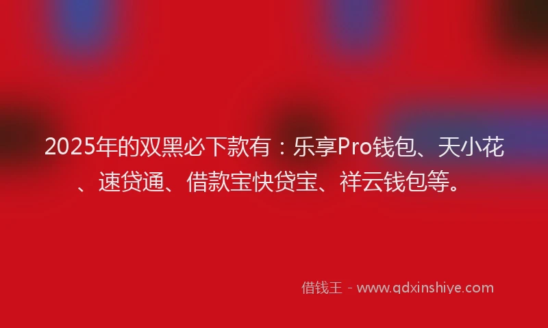2025年的双黑必下款有：乐享Pro钱包、天小花、速贷通、借款宝快贷宝、祥云钱包等。