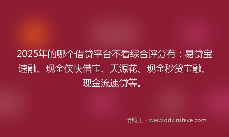 2025年的哪个借贷平台不看综合评分有：易贷宝速融、现金侠快借宝、天源花、现金秒贷宝融、现金流速贷等。