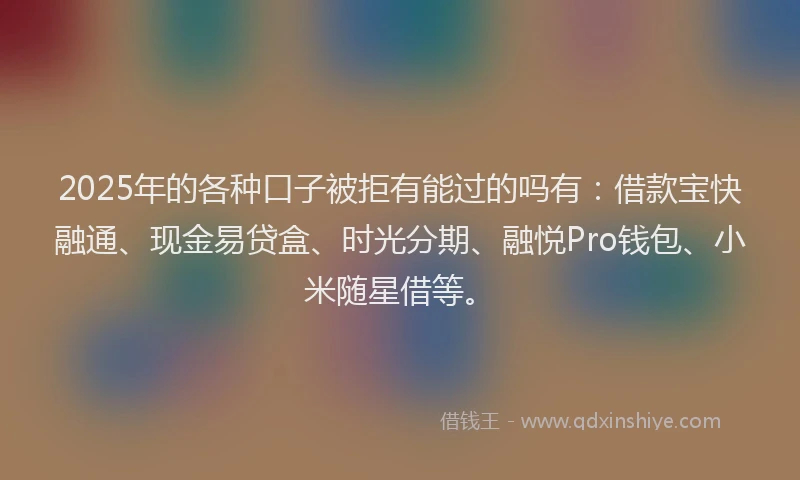 2025年的各种口子被拒有能过的吗有：借款宝快融通、现金易贷盒、时光分期、融悦Pro钱包、小米随星借等。