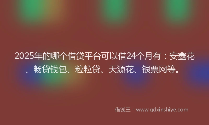 2025年的哪个借贷平台可以借24个月有：安鑫花、畅贷钱包、粒粒贷、天源花、银票网等。