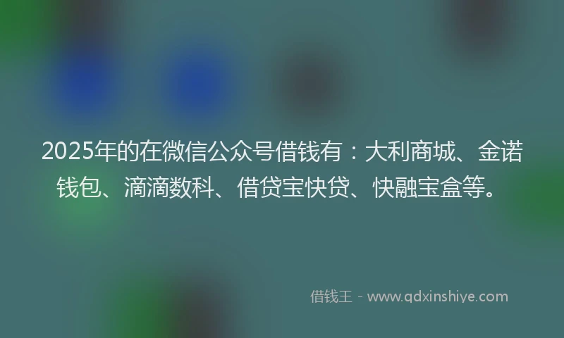 2025年的在微信公众号借钱有：大利商城、金诺钱包、滴滴数科、借贷宝快贷、快融宝盒等。