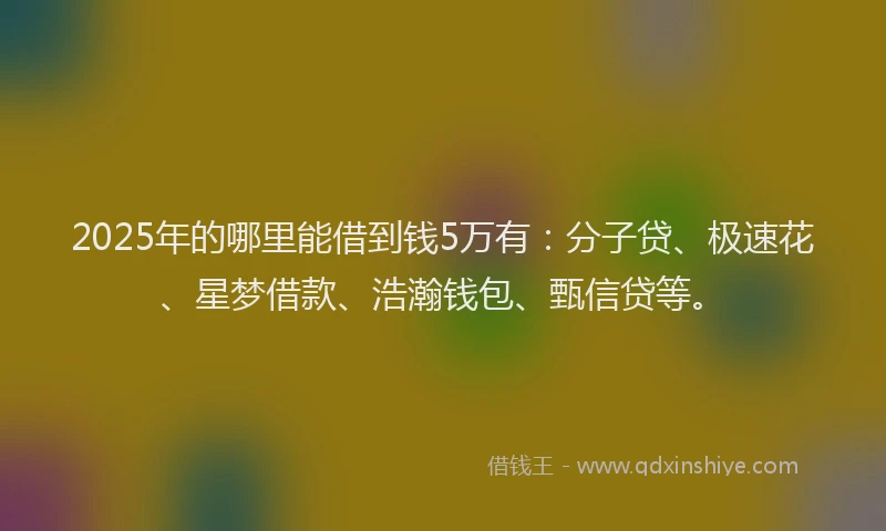 2025年的哪里能借到钱5万有：分子贷、极速花、星梦借款、浩瀚钱包、甄信贷等。