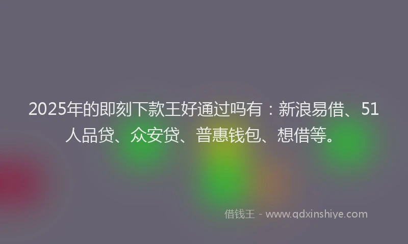 2025年的即刻下款王好通过吗有：新浪易借、51人品贷、众安贷、普惠钱包、想借等。