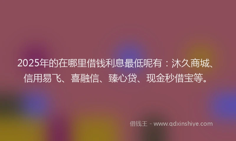 2025年的在哪里借钱利息最低呢有：沐久商城、信用易飞、喜融信、臻心贷、现金秒借宝等。