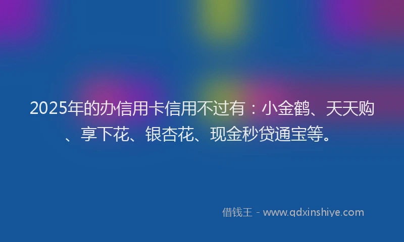 2025年的办信用卡信用不过有：小金鹤、天天购、享下花、银杏花、现金秒贷通宝等。