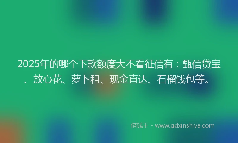 2025年的哪个下款额度大不看征信有：甄信贷宝、放心花、萝卜租、现金直达、石榴钱包等。