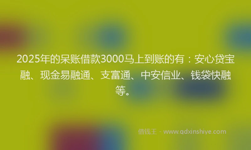 2025年的呆账借款3000马上到账的有：安心贷宝融、现金易融通、支富通、中安信业、钱袋快融等。