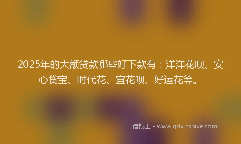 2025年的大额贷款哪些好下款有：洋洋花呗、安心贷宝、时代花、宜花呗、好运花等。