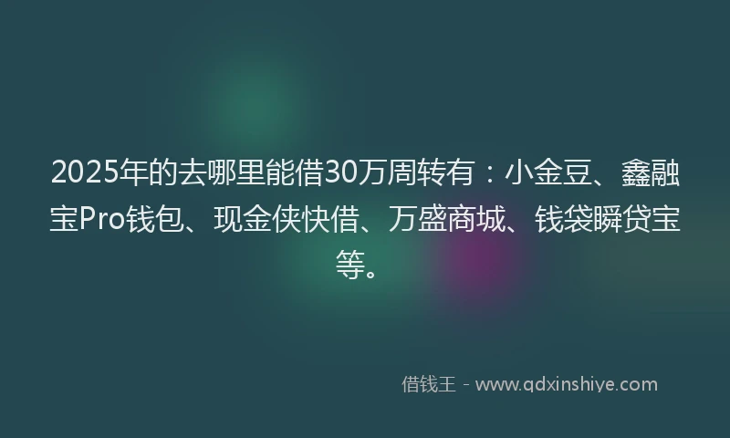 2025年的去哪里能借30万周转有：小金豆、鑫融宝Pro钱包、现金侠快借、万盛商城、钱袋瞬贷宝等。