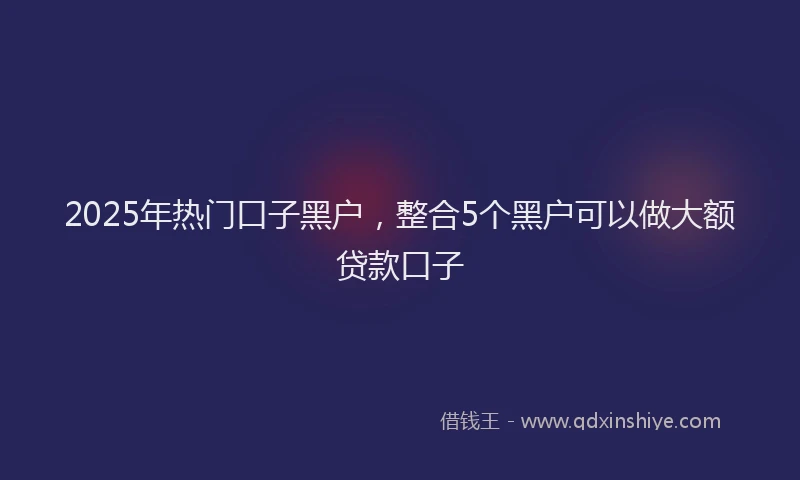 2025年热门口子黑户，整合5个黑户可以做大额贷款口子