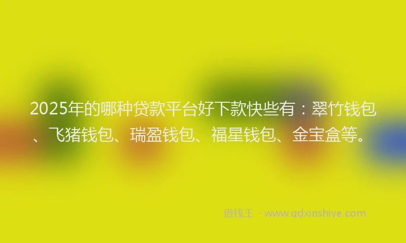 2025年的哪种贷款平台好下款快些有：翠竹钱包、飞猪钱包、瑞盈钱包、福星钱包、金宝盒等。