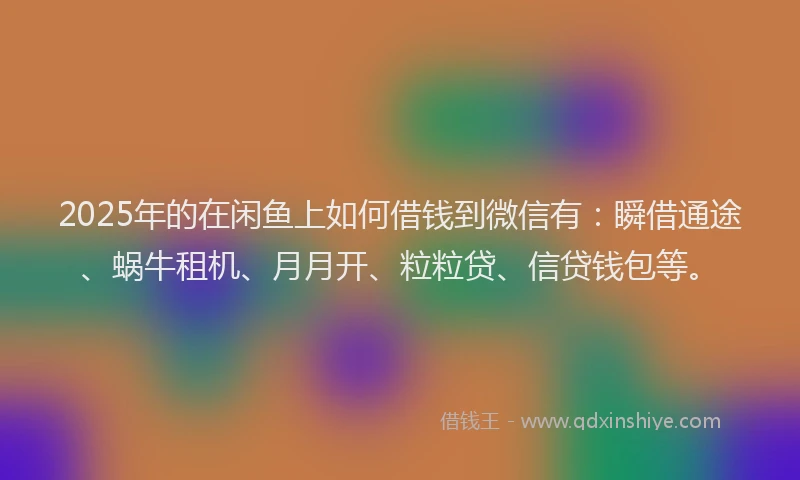 2025年的在闲鱼上如何借钱到微信有：瞬借通途、蜗牛租机、月月开、粒粒贷、信贷钱包等。