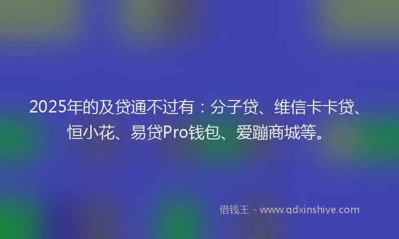2025年的及贷通不过有：分子贷、维信卡卡贷、恒小花、易贷Pro钱包、爱蹦商城等。