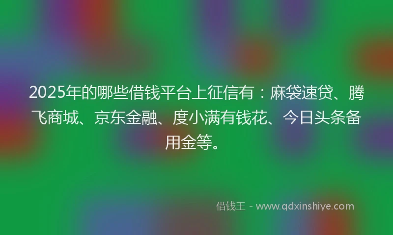 2025年的哪些借钱平台上征信有：麻袋速贷、腾飞商城、京东金融、度小满有钱花、今日头条备用金等。
