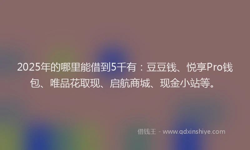 2025年的哪里能借到5千有：豆豆钱、悦享Pro钱包、唯品花取现、启航商城、现金小站等。