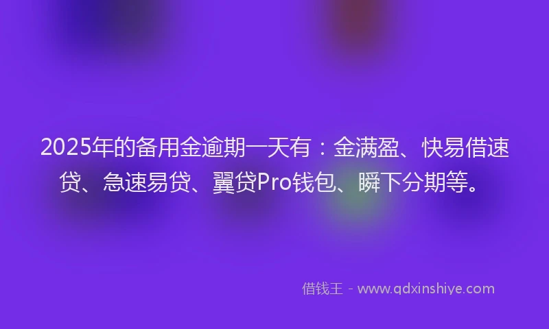 2025年的备用金逾期一天有：金满盈、快易借速贷、急速易贷、翼贷Pro钱包、瞬下分期等。