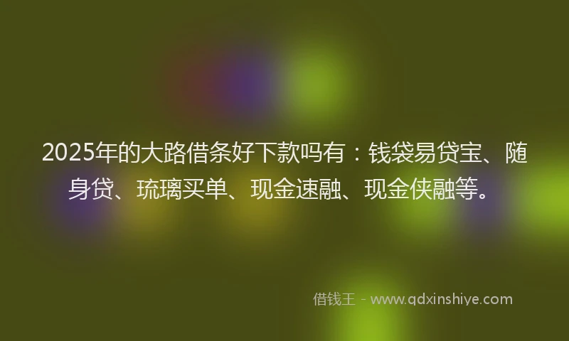 2025年的大路借条好下款吗有：钱袋易贷宝、随身贷、琉璃买单、现金速融、现金侠融等。
