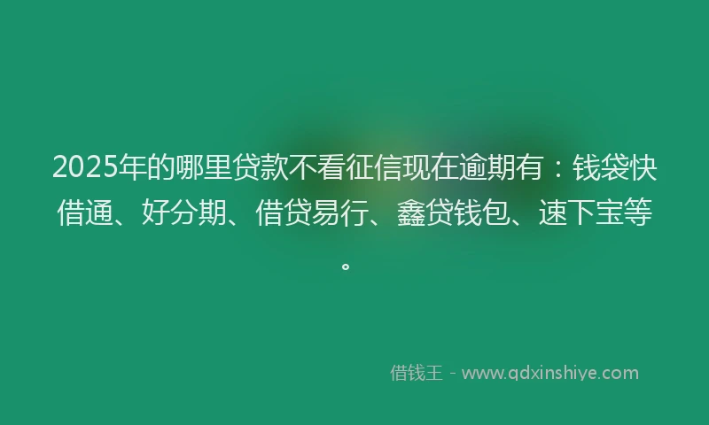 2025年的哪里贷款不看征信现在逾期有：钱袋快借通、好分期、借贷易行、鑫贷钱包、速下宝等。