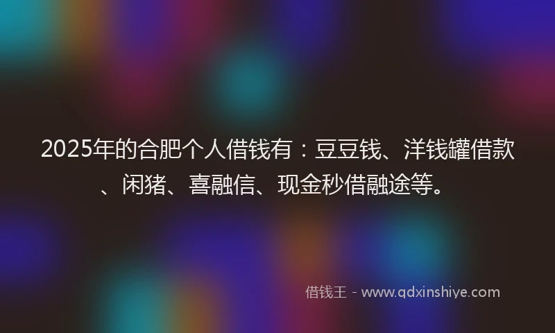 2025年的合肥个人借钱有：豆豆钱、洋钱罐借款、闲猪、喜融信、现金秒借融途等。