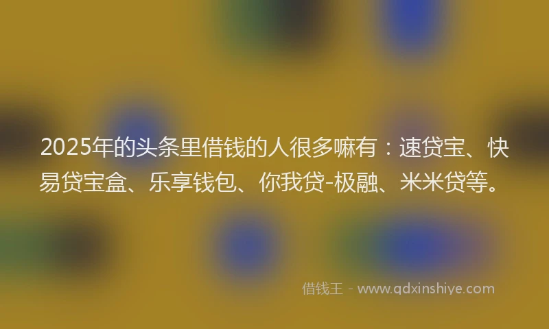 2025年的头条里借钱的人很多嘛有：速贷宝、快易贷宝盒、乐享钱包、你我贷-极融、米米贷等。