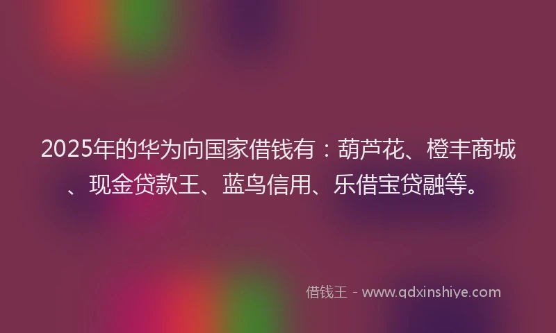2025年的华为向国家借钱有：葫芦花、橙丰商城、现金贷款王、蓝鸟信用、乐借宝贷融等。