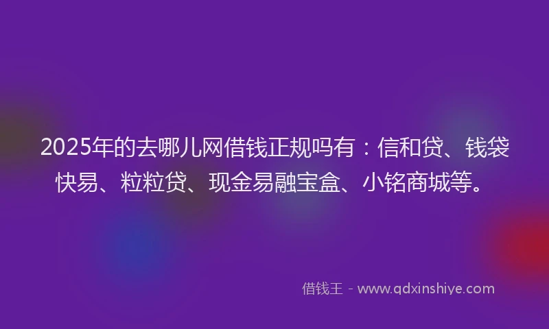 2025年的去哪儿网借钱正规吗有：信和贷、钱袋快易、粒粒贷、现金易融宝盒、小铭商城等。