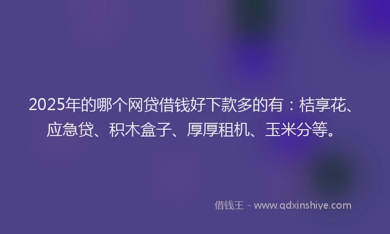 2025年的哪个网贷借钱好下款多的有：桔享花、应急贷、积木盒子、厚厚租机、玉米分等。
