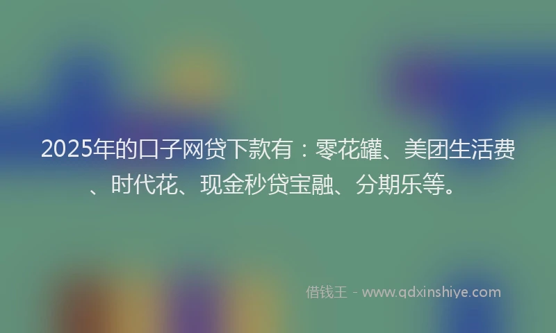 2025年的口子网贷下款有：零花罐、美团生活费、时代花、现金秒贷宝融、分期乐等。