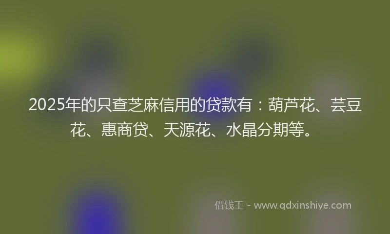 2025年的只查芝麻信用的贷款有：葫芦花、芸豆花、惠商贷、天源花、水晶分期等。