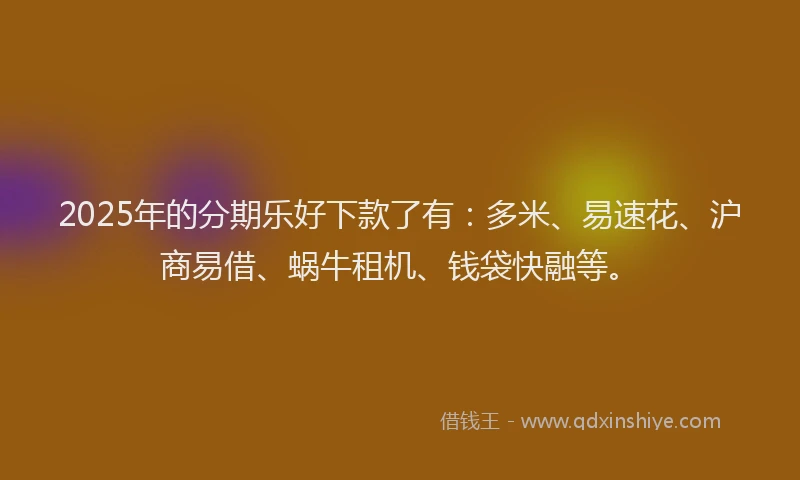2025年的分期乐好下款了有：多米、易速花、沪商易借、蜗牛租机、钱袋快融等。