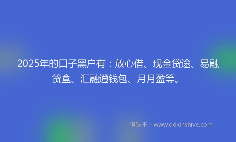 2025年的口子黑户有：放心借、现金贷途、易融贷盒、汇融通钱包、月月盈等。