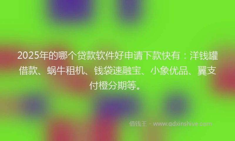 2025年的哪个贷款软件好申请下款快有：洋钱罐借款、蜗牛租机、钱袋速融宝、小象优品、翼支付橙分期等。