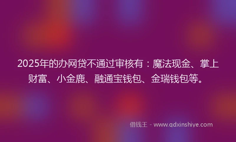 2025年的办网贷不通过审核有：魔法现金、掌上财富、小金鹿、融通宝钱包、金瑞钱包等。