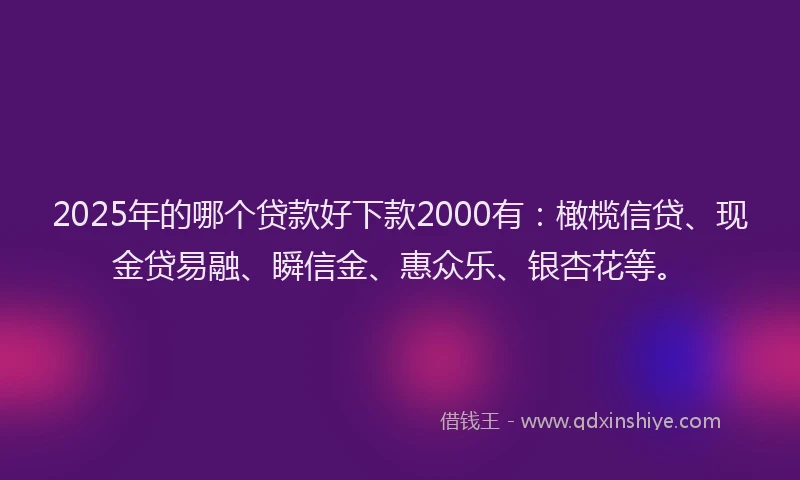 2025年的哪个贷款好下款2000有：橄榄信贷、现金贷易融、瞬信金、惠众乐、银杏花等。