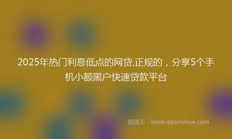 2025年热门利息低点的网贷,正规的，分享5个手机小额黑户快速贷款平台