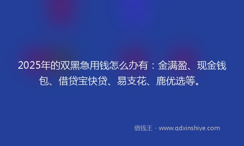 2025年的双黑急用钱怎么办有：金满盈、现金钱包、借贷宝快贷、易支花、鹿优选等。