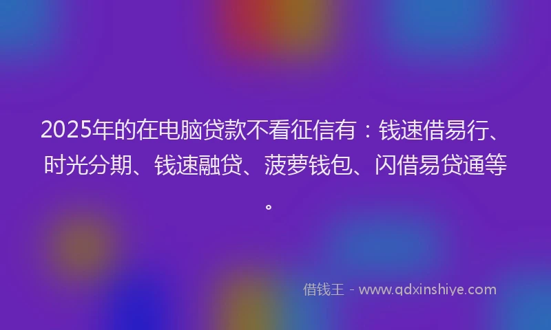 2025年的在电脑贷款不看征信有：钱速借易行、时光分期、钱速融贷、菠萝钱包、闪借易贷通等。