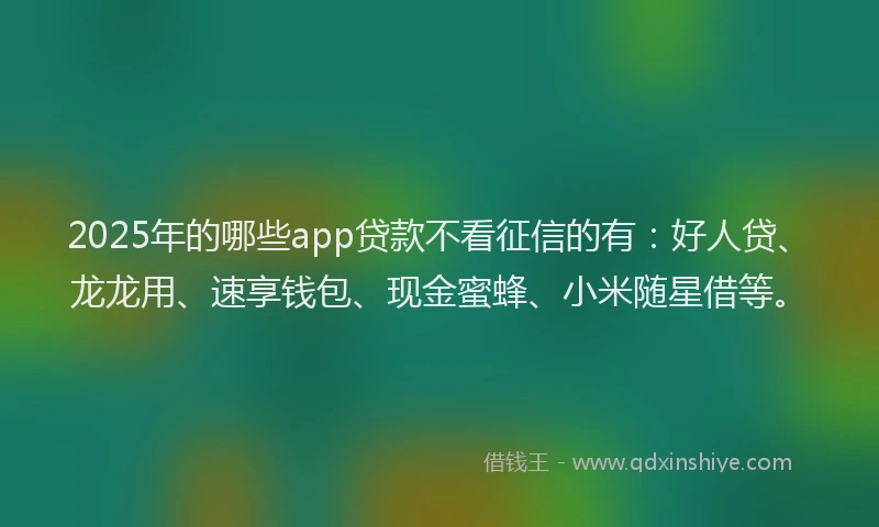 2025年的哪些app贷款不看征信的有:好人贷、龙龙用、速享钱包、现金蜜蜂、小米随星借等。