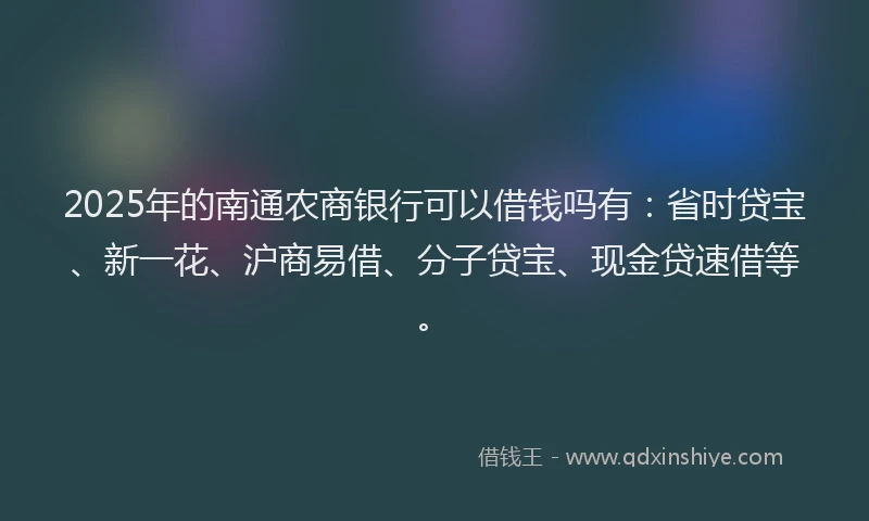 2025年的南通农商银行可以借钱吗有：省时贷宝、新一花、沪商易借、分子贷宝、现金贷速借等。