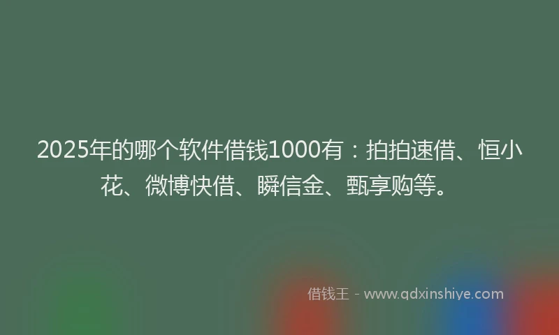 2025年的哪个软件借钱1000有：拍拍速借、恒小花、微博快借、瞬信金、甄享购等。