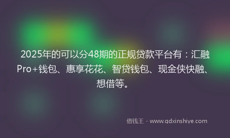 2025年的可以分48期的正规贷款平台有：汇融Pro+钱包、惠享花花、智贷钱包、现金侠快融、想借等。