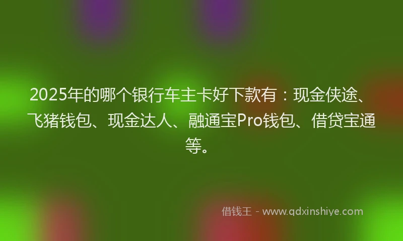 2025年的哪个银行车主卡好下款有：现金侠途、飞猪钱包、现金达人、融通宝Pro钱包、借贷宝通等。