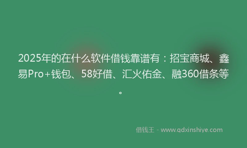 2025年的在什么软件借钱靠谱有：招宝商城、鑫易Pro+钱包、58好借、汇火佑金、融360借条等。